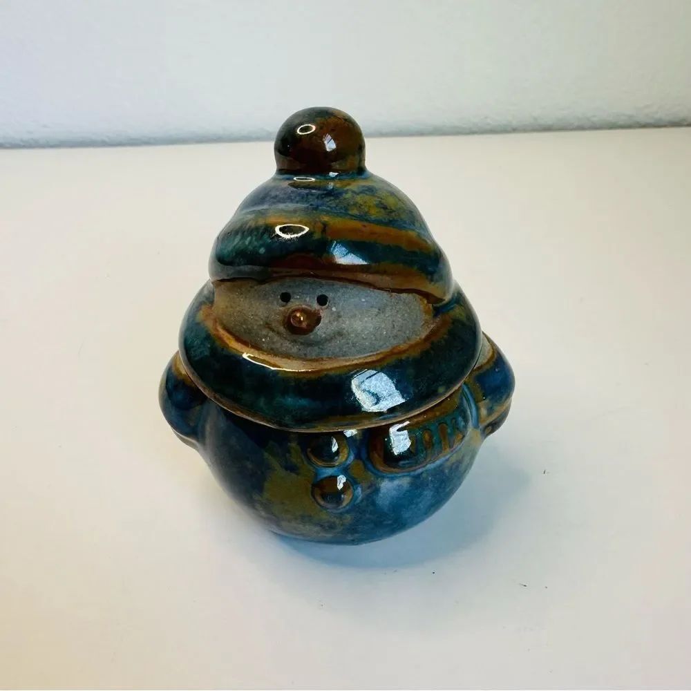 Art Pottery Chubby Snowman Unscented Candle Figurine